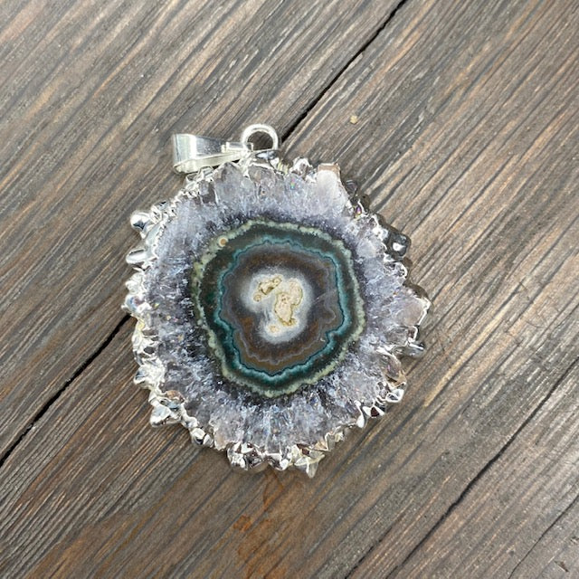 Amethyst/jasper stalactite slice Flower necklace - silver