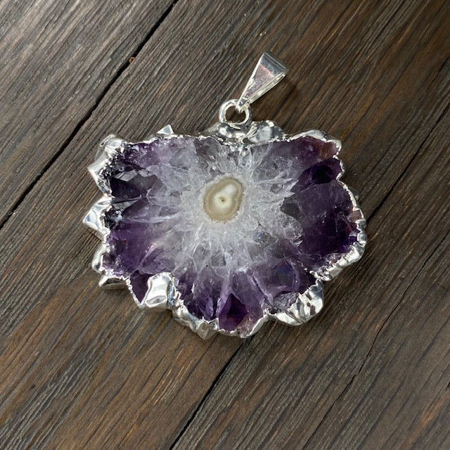 Amethyst/jasper stalactite slice Flower necklace - silver