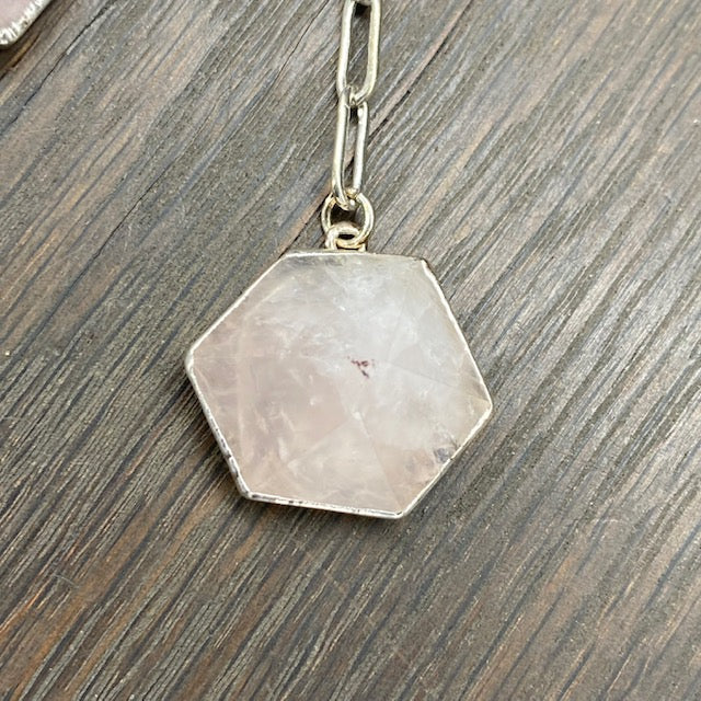 Geometrical gemstone drop Y necklace - silver