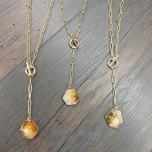 Geometrical gemstone drop Y necklace - gold