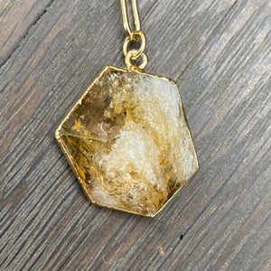Geometrical gemstone drop Y necklace - gold