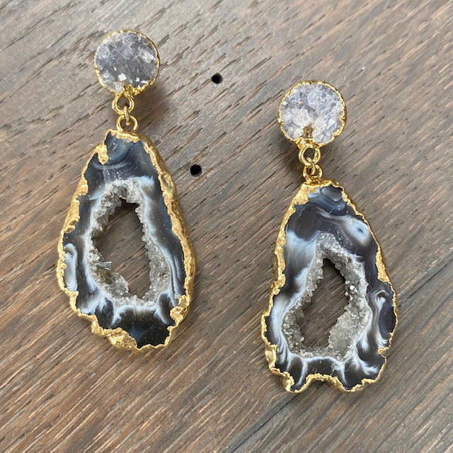 Oco geode slice earrings with druzy posts - gold