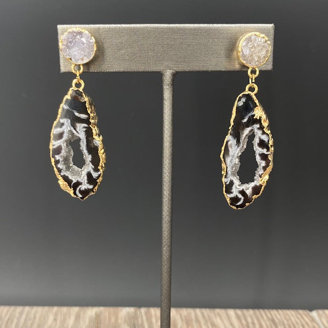 Oco geode slice earrings with druzy posts - gold