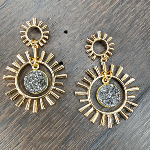 Sunburst and druzy earrings - gold