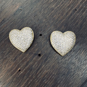 Pavé cz heart button stud earrings - sterling silver, gold vermeil