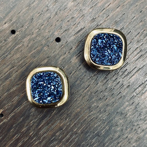 Square Coated Druzy Studs - Silver and Gold