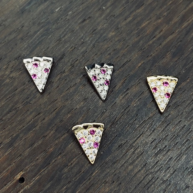 Pizza slice stud earrings - sterling silver, gold vermeil