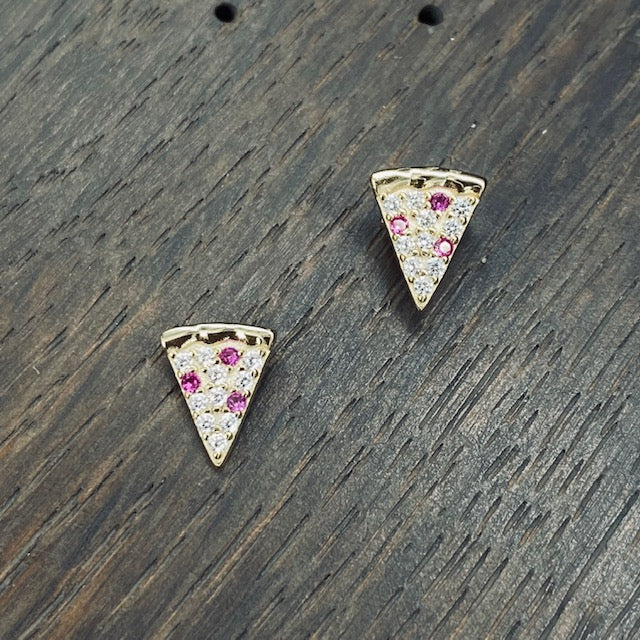 Pizza slice stud earrings - sterling silver, gold vermeil