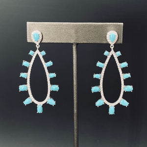 Turquoise accented teardrop hoop earrings - sterling silver