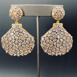 Mosaic stone seashell statement earring - brass