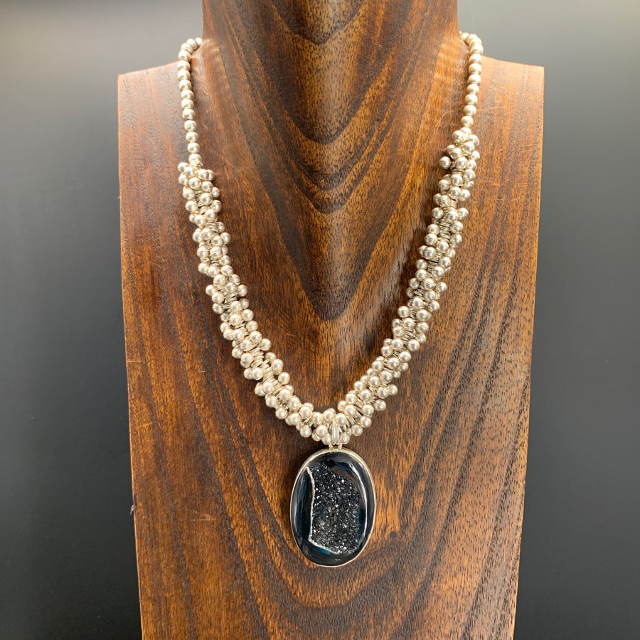 Black agate with druzy center necklace