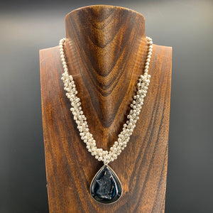 Black agate with druzy center necklace