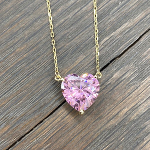 Dazzling large cz heart necklace - silver, gold