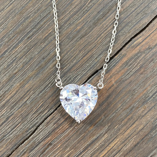 Dazzling large cz heart necklace - silver, gold