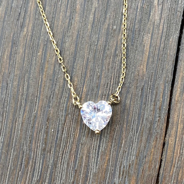 Dazzling small cz heart necklace - silver, gold