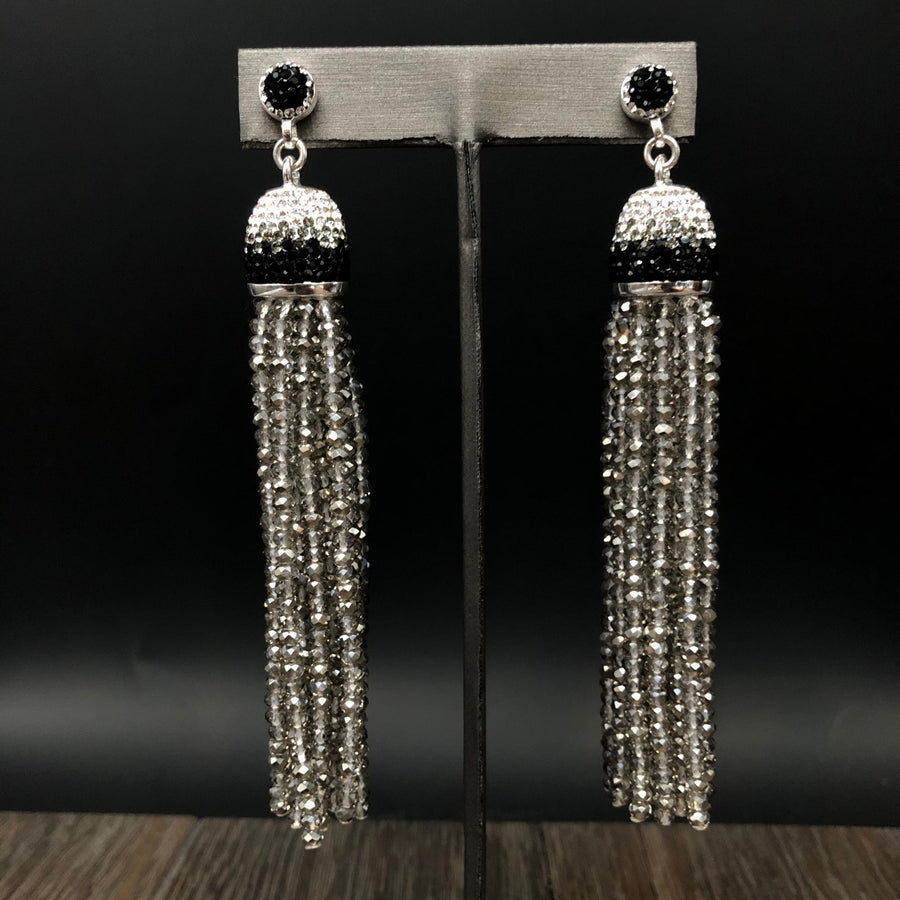 Sterling silver and Swarovski crystal tassel earrings