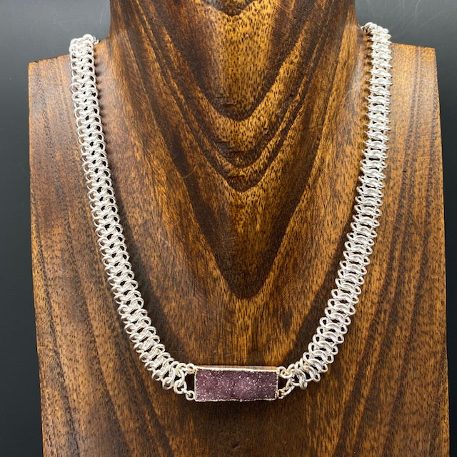 Druzy chain maille necklace - gold, silver