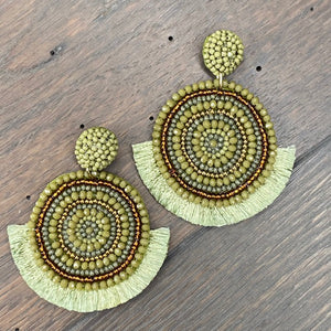 Seed bead and thread disc earrings