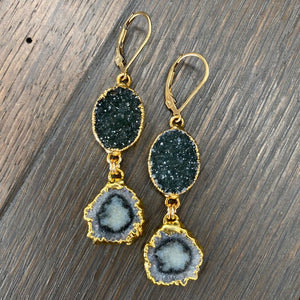 Stalactite and druzy drop earrings - gold
