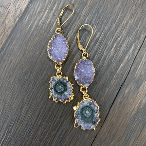 Stalactite and druzy drop earrings - gold