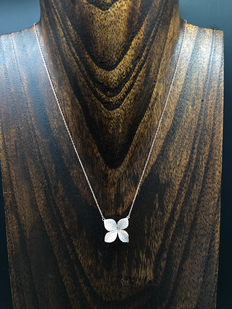 Pavé cz 3D flower necklace