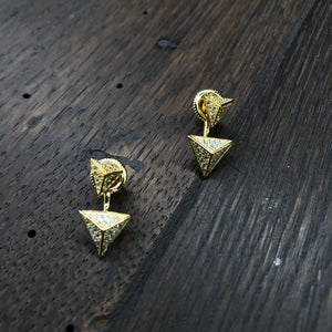 Pavé cz 3D triangle stud earrings with triangle jackets
