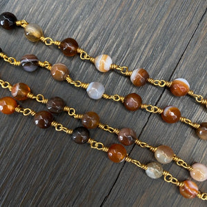 Agate slice on agate beaded chain necklace - gold