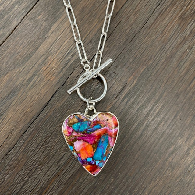 Oyster turquoise heart toggle necklace - sterling silver