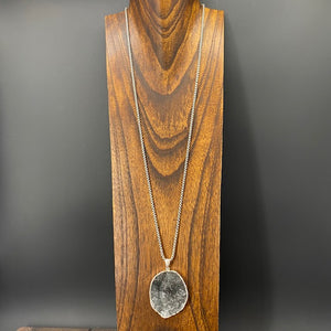 Large charcoal druzy drop necklace - antique silver