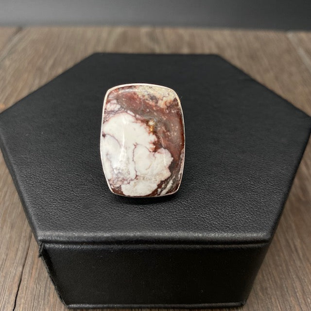 Wild horse jasper "cowhide" ring - sterling silver