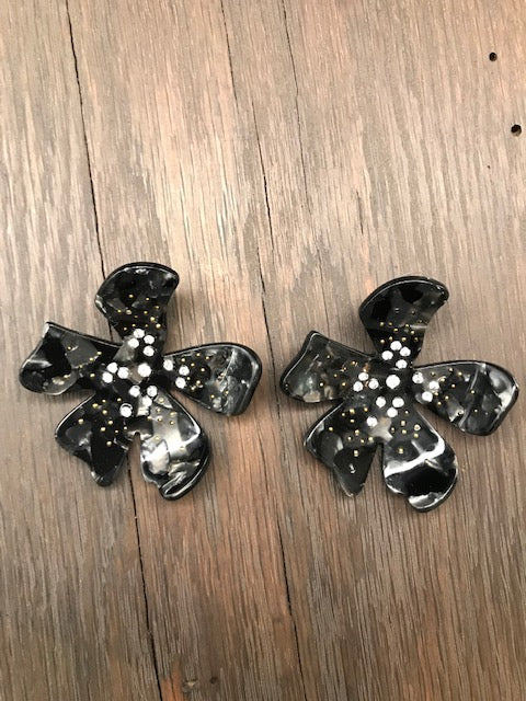 Large acetate flower stud earrings with beading