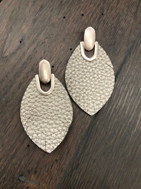 Rose gold leather leaf earrings