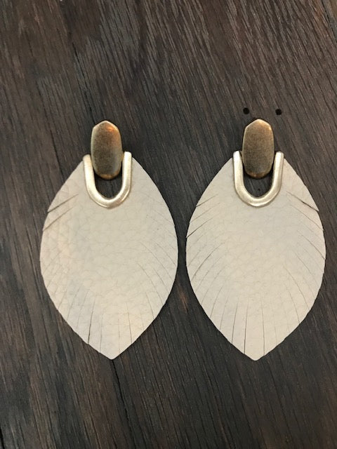 Leather leaf earrings - gold tone