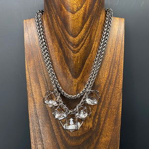 Geometric gem cage necklace - gunmetal
