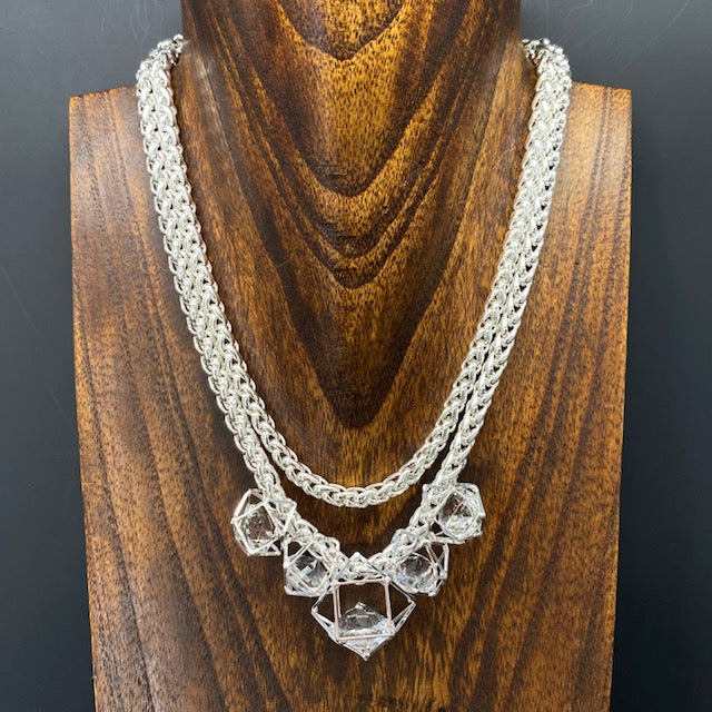 GEOMETRIC crystal CAGE NECKLACE - silver