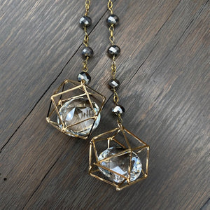 crystal cage drops and hematite bead wrap necklace