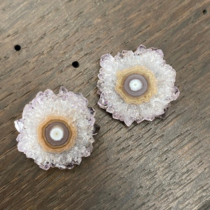 Amethyst/jasper "flower" stalactite slice stud earrings - stainless steel