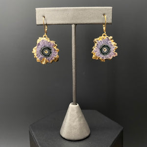Amethyst/jasper "flower" dangle earring - gold