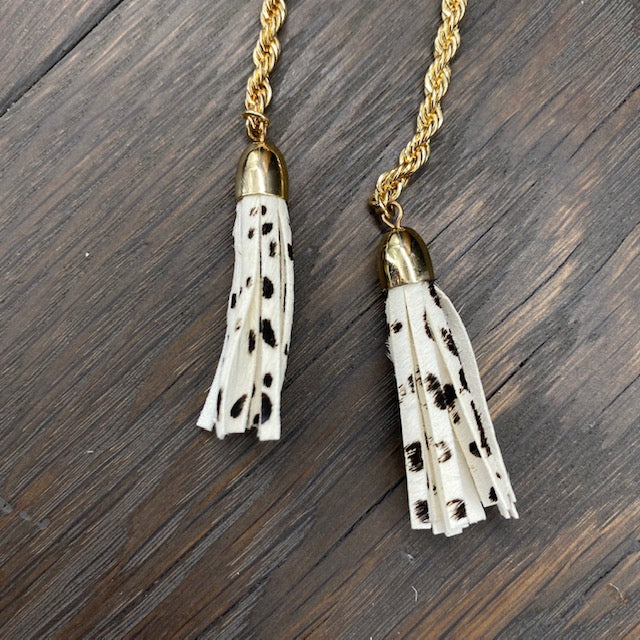 Faux animal print tassel wrap necklace - gold