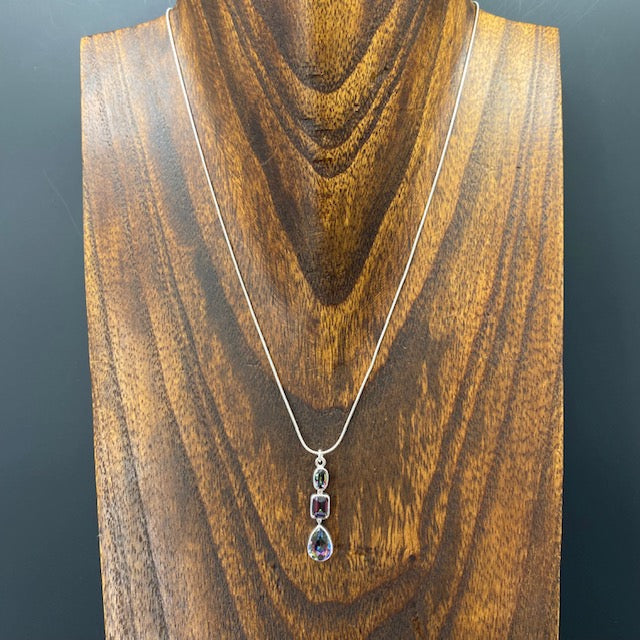Mystic fire quartz Y necklace - sterling silver