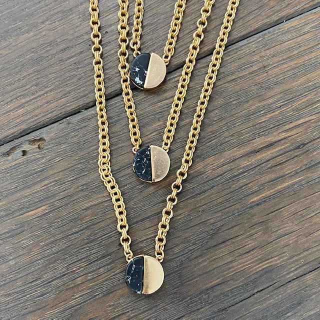 Triple half moon "Moon Phases" multi strand necklace - gold