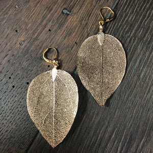 Filigree leaf print earrings - silver and gold
