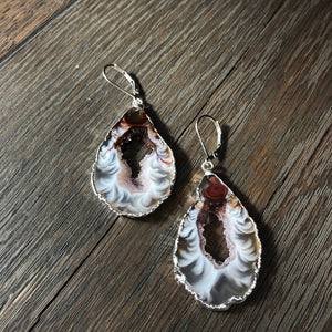 Extra quality oco geode slice earring pairs - silver