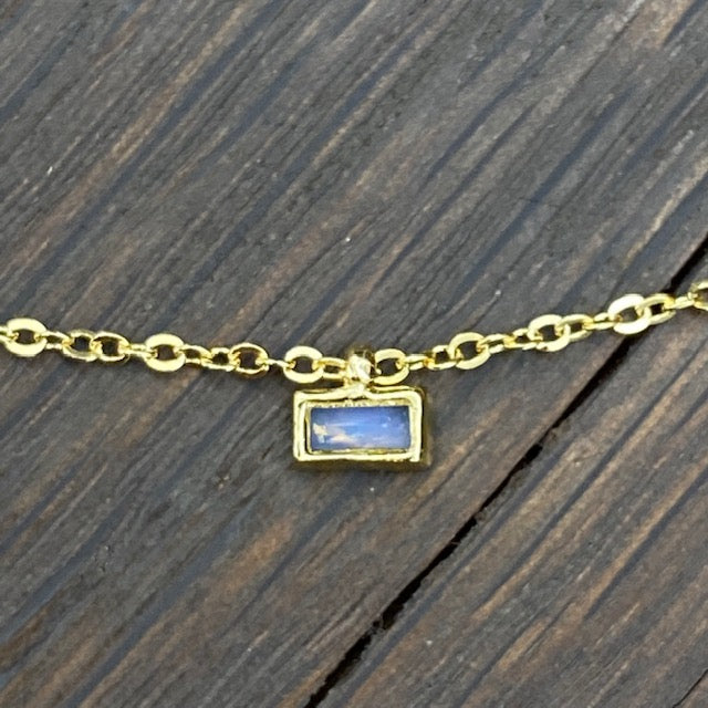 Bezel set opalite and cz dainty necklace - sterling silver, gold vermeil