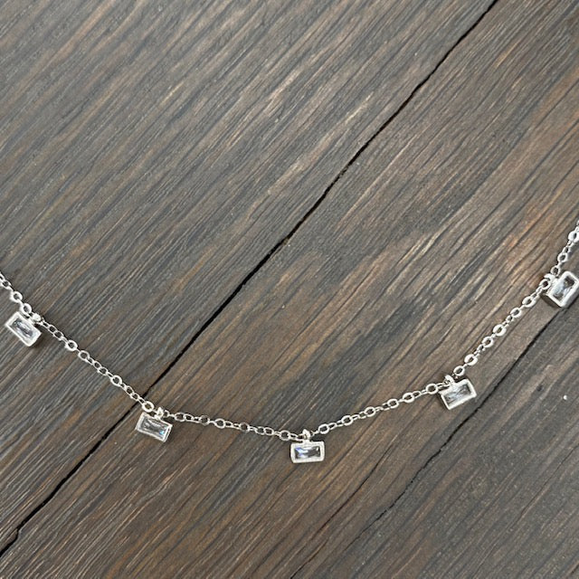 Bezel set opalite and cz dainty necklace - sterling silver, gold vermeil