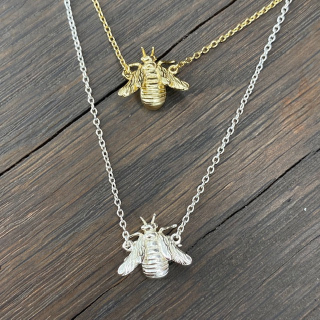 Bee necklace - sterling silver, gold vermeil