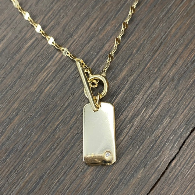 Tiny front toggle tab necklace - sterling silver and gold vermeil