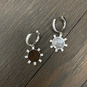 Cz trimmed huggie sun dangle earrings - sterling and gold vermeil