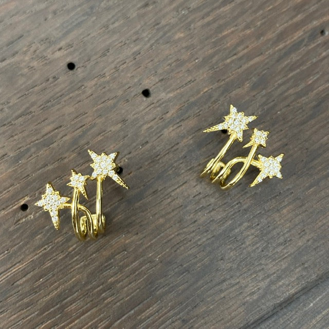 Celestial shooting star huggie cuff earring - sterling silver, gold vermeil