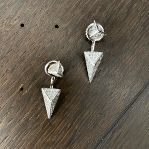 Pavé cz 3d double triangle earring - sterling silver